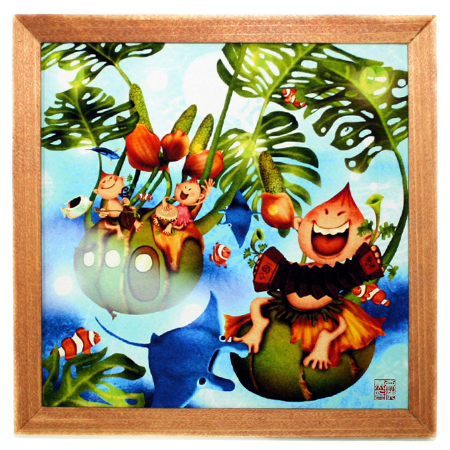 木精キジムナーのアートちび絵「モンステラの唄/Sサイズ43番」