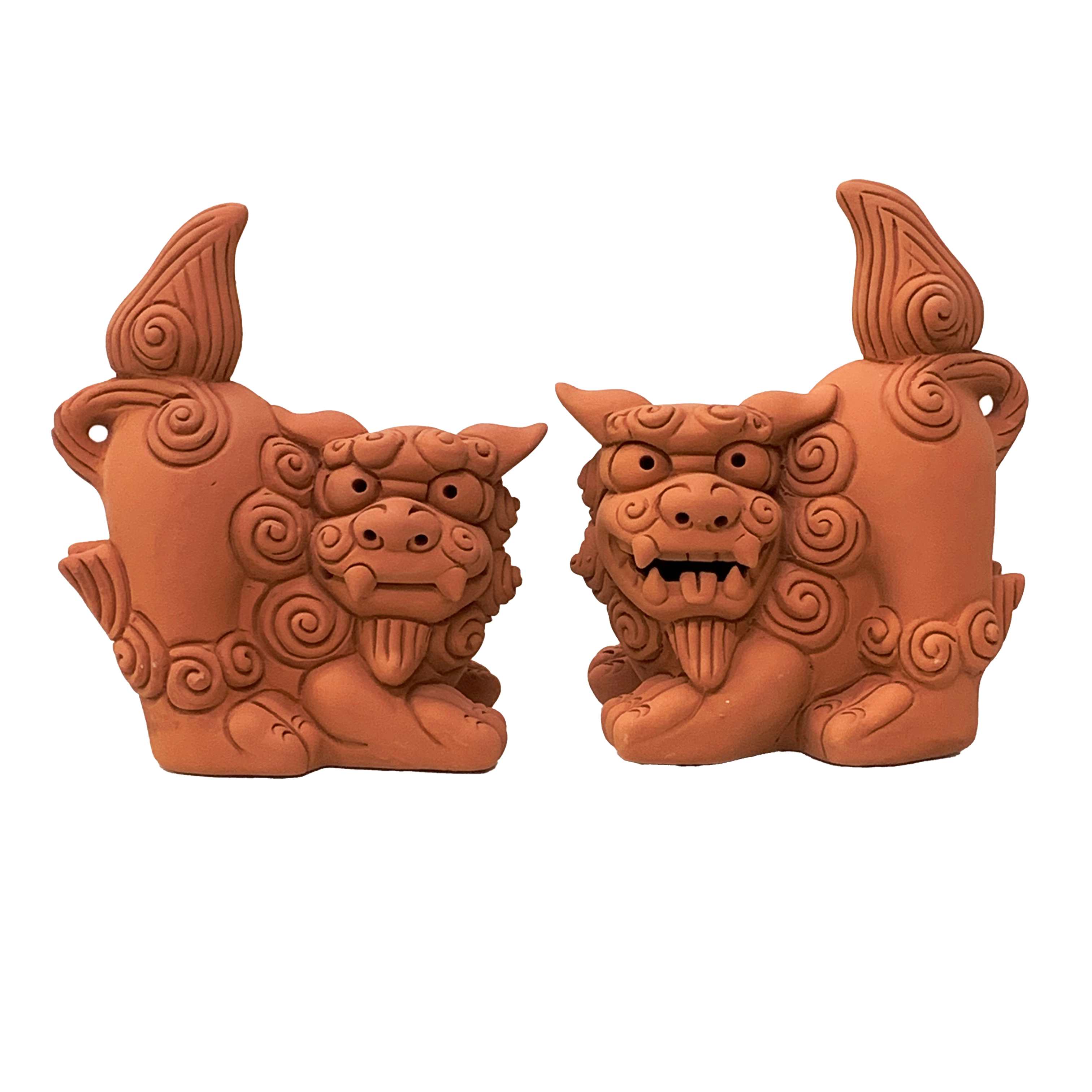 沖縄土産 シーサー 置物 ミニ 玄関 ペア 素焼きシーサー 中這い