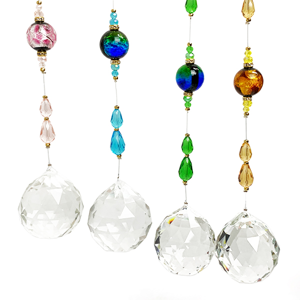 ホタルガラスサンキャッチャー 開運アイテム 水晶 玄関 車内飾り 風水