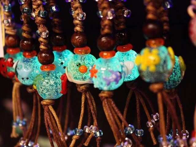 琉球ガラスのストラップ　蛍石入り海物語