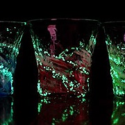 ホタル石入り琉球ガラス/蛍残波ロックグラス・金赤/匠