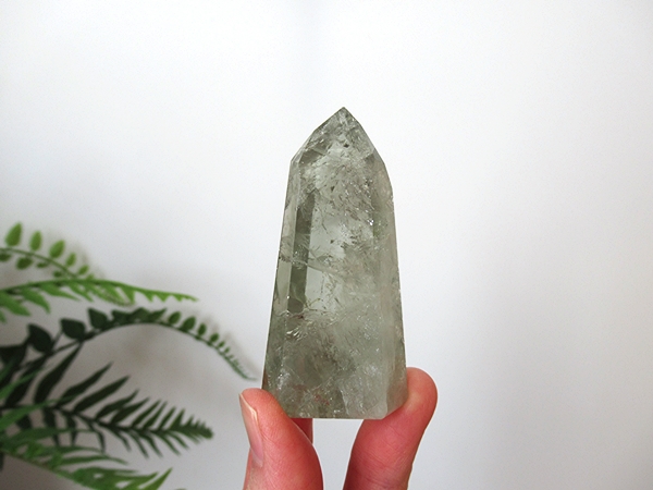 プラシオライト グリーンアメジスト レインボー 水晶 ポイント ブラジル産