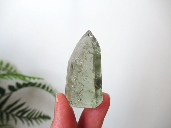 プラシオライト グリーンアメジスト レインボー 水晶 ポイント ブラジル産