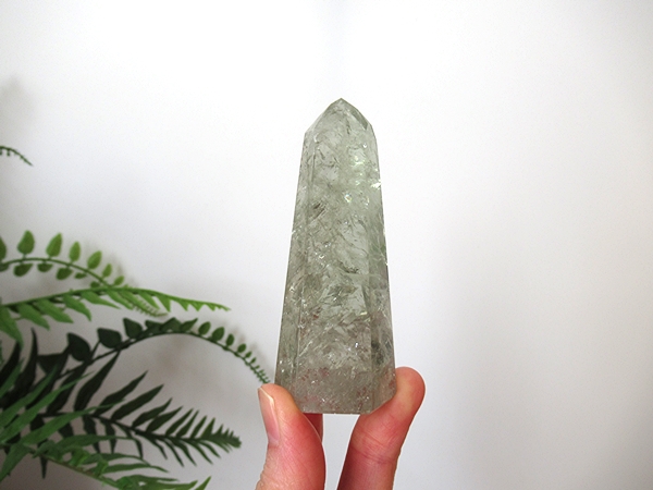 プラシオライト グリーンアメジスト レインボー 水晶 ポイント ブラジル産