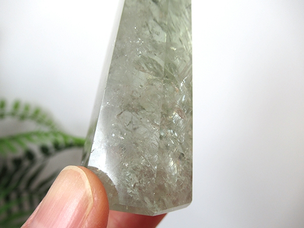 プラシオライト グリーンアメジスト レインボー 水晶 ポイント ブラジル産