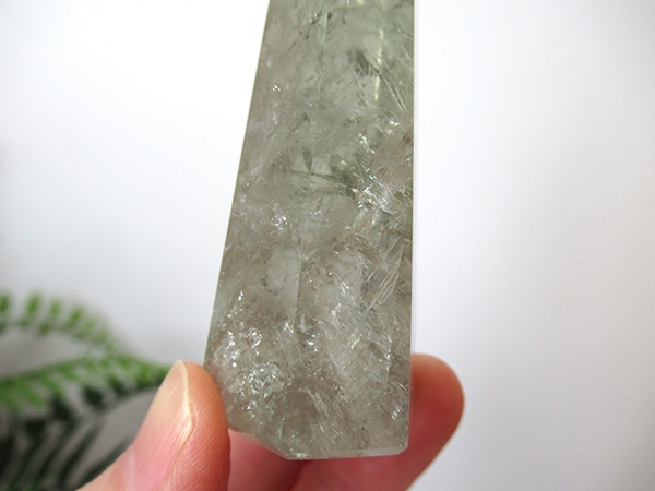 プラシオライト グリーンアメジスト レインボー 水晶 ポイント ブラジル産