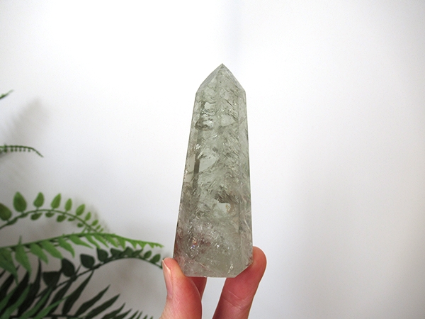 プラシオライト グリーンアメジスト レインボー 水晶 ポイント ブラジル産