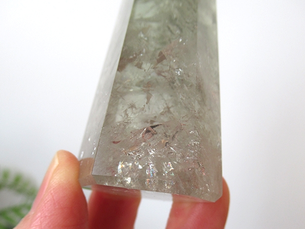 プラシオライト グリーンアメジスト レインボー 水晶 ポイント ブラジル産