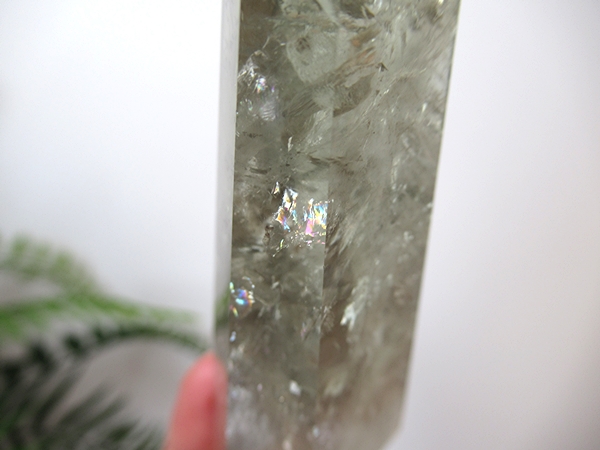 プラシオライト グリーンアメジスト レインボー 水晶 ポイント ブラジル産