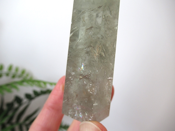 プラシオライト グリーンアメジスト レインボー 水晶 ポイント ブラジル産