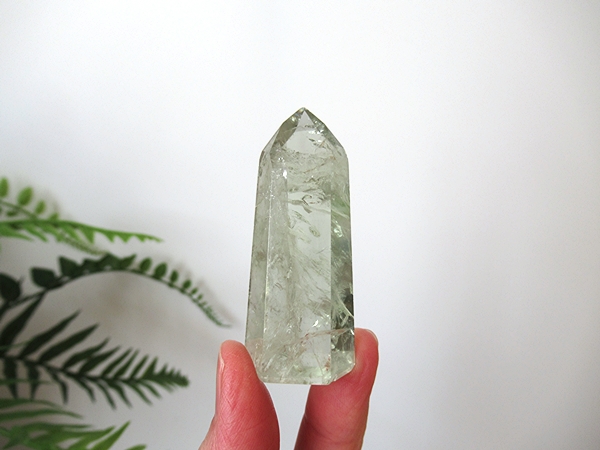 プラシオライト グリーンアメジスト レインボー 水晶 ポイント ブラジル産
