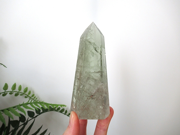 プラシオライト グリーンアメジスト レインボー 水晶 ポイント ブラジル産