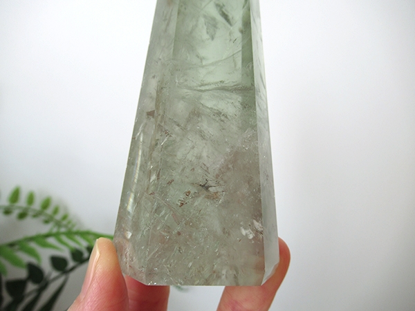 プラシオライト グリーンアメジスト レインボー 水晶 ポイント ブラジル産