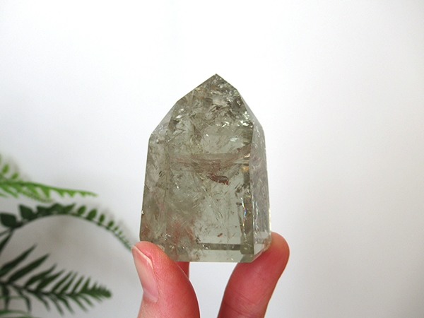 プラシオライト グリーンアメジスト レインボー 水晶 ポイント ブラジル産