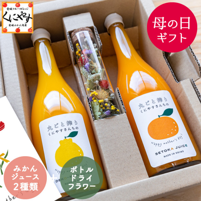 ★ 母の日 ギフト 予約受付中！★創業85年 愛媛みかん の老舗★【送料無料】【産地直送】丸ごと搾り国安さんちの みかんジュース ★オリジナル二宮さんちのボトルドライフラワー★母の日にお届け「みかんジュースとボトルフラワー」果汁100％ジュース みかんジュース