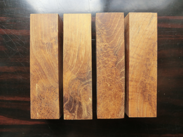 【上杢】チーク　鳥眼杢　４本セット 30mm×30mm×115ｍｍ