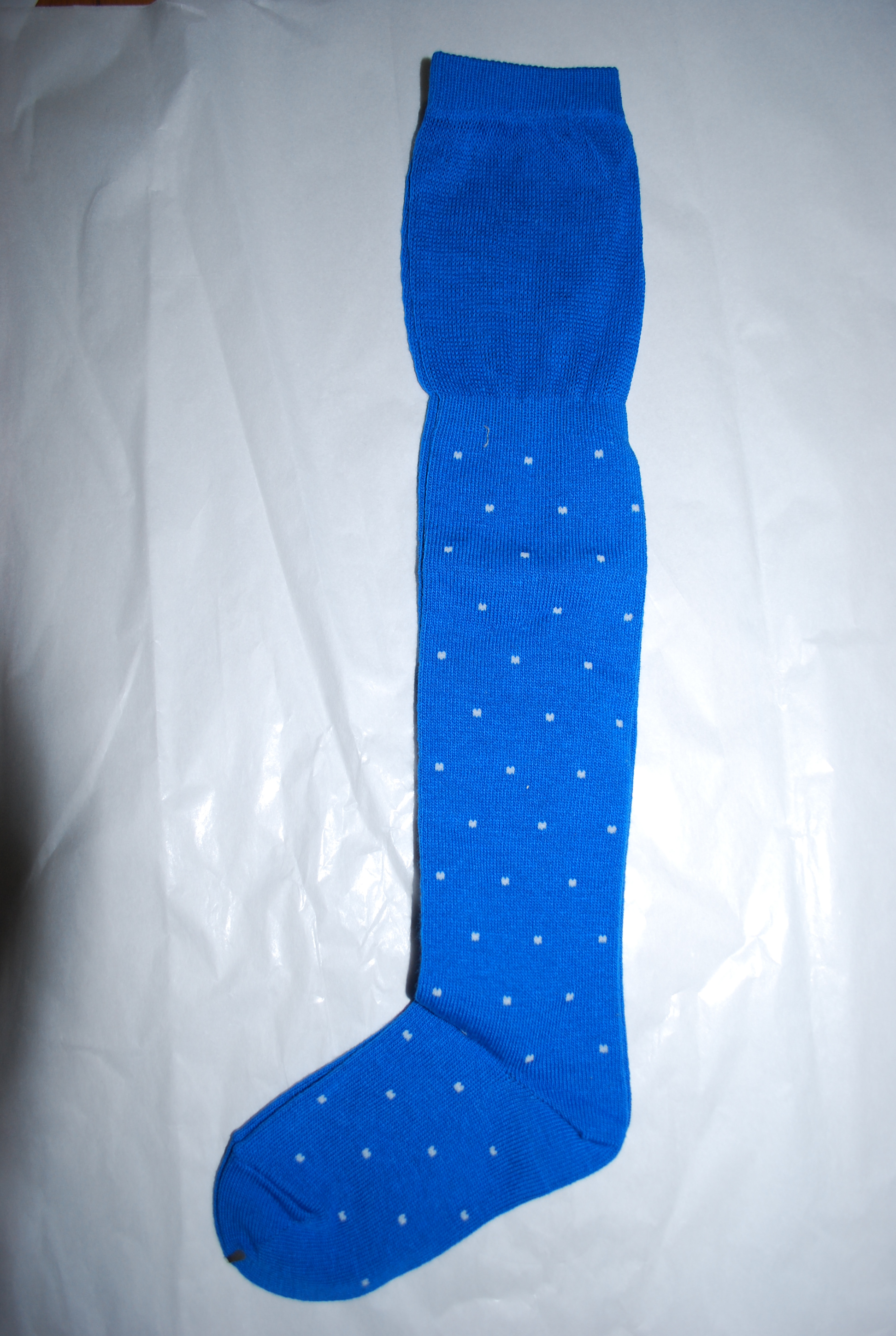 【80％OFF 】swap meet　水玉ニーハイソックス　ブルー（9～15センチ）