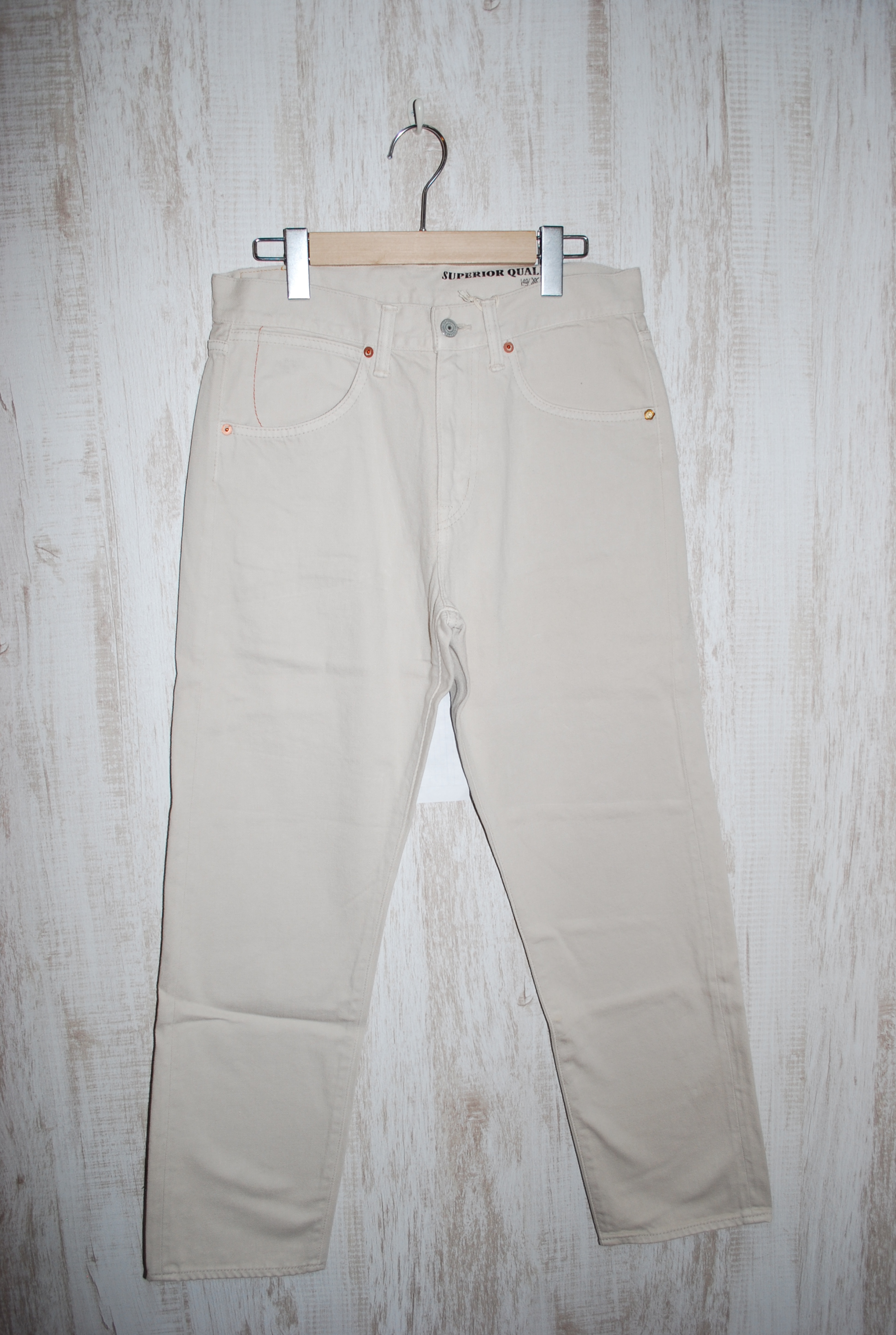 【50％OFF 】DEEP BLUE　12.5oz甘織ホワイトデニムアンクルルーズボーイフレンドパンツ（アイボリー）
