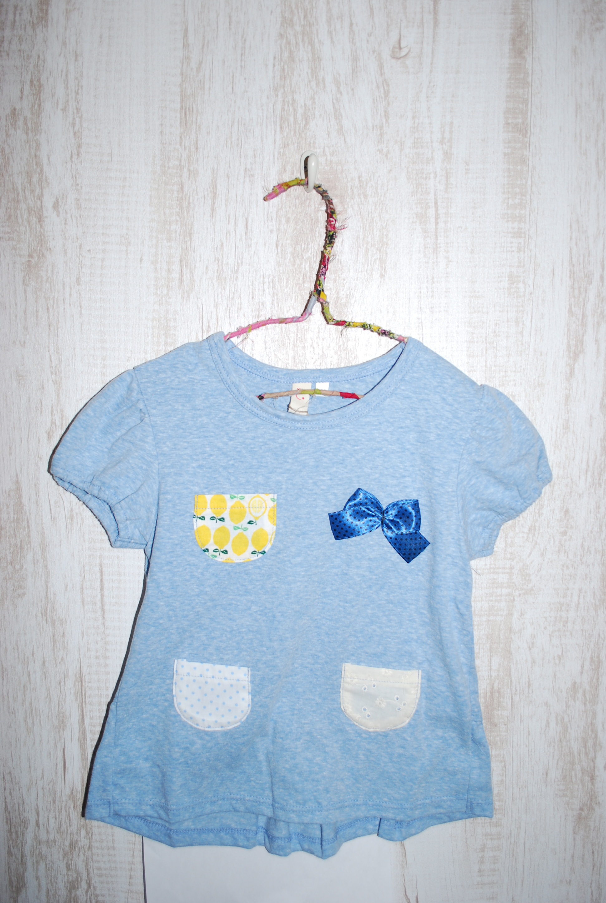 【70％OFF 】honey two　ポケット付きパフスリーブＴｅｅ　ブルー（90センチ）