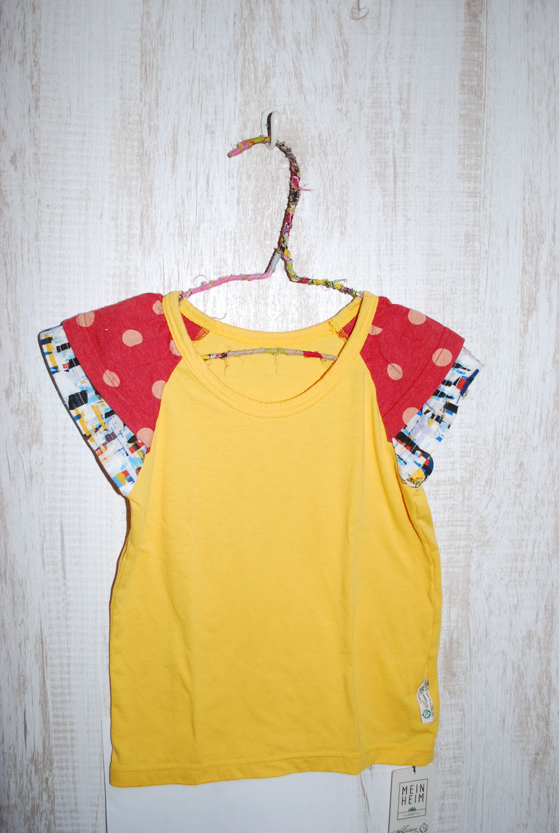 【70%OFF】Mein Heim  袖フリルカットソー　イエロー（90～130、150センチ）