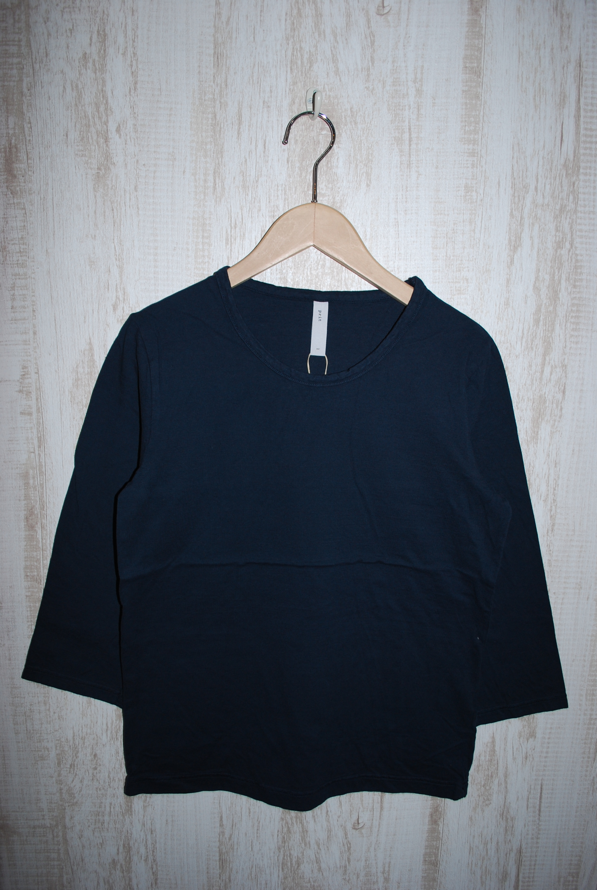 【60%OFF】prit  30/1リサイクルムラ糸天竺７分袖クルーネック（ネイビー）