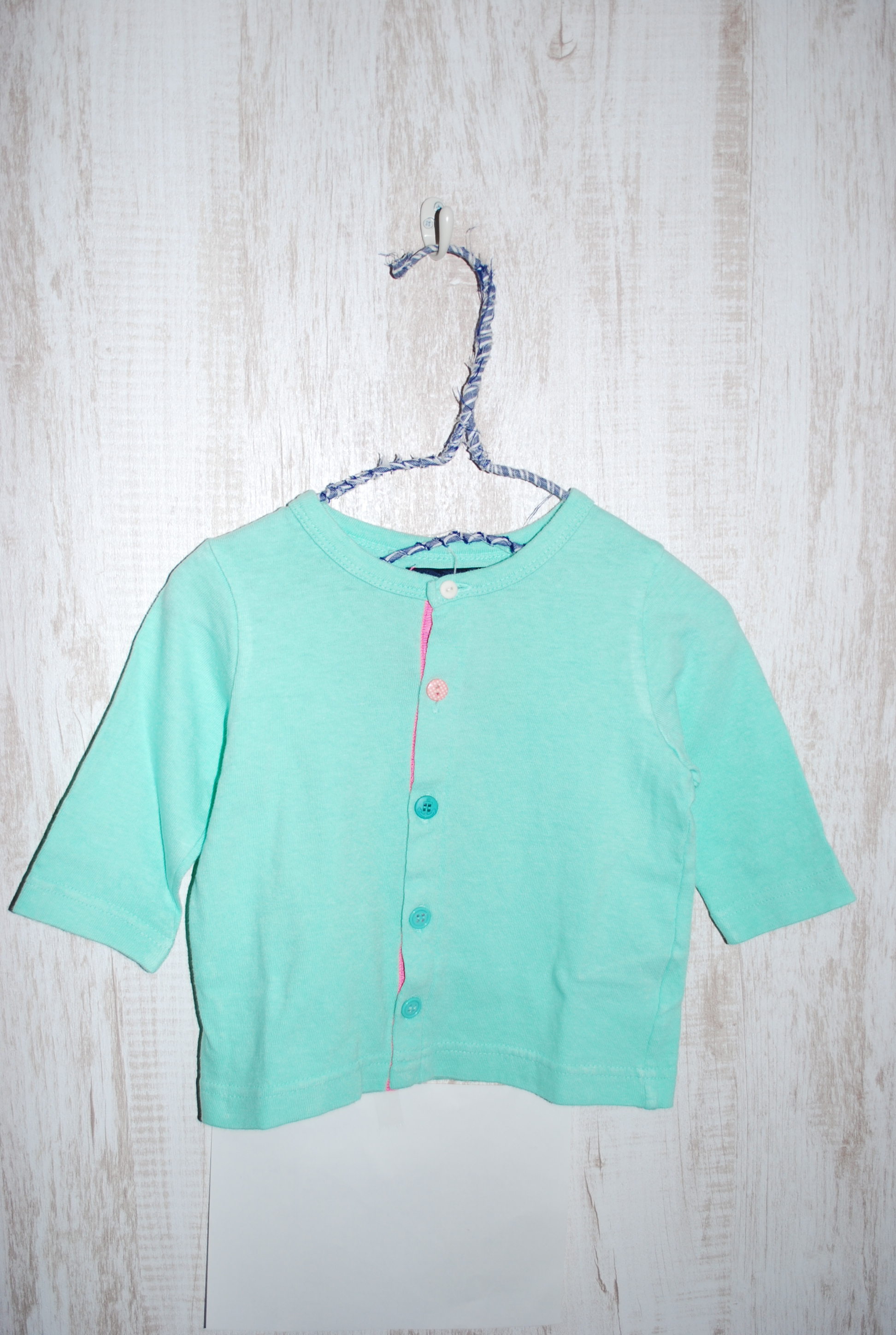 【70%OFF】akala ono ７分袖ガーゼカーディガン　グリーン（80センチ）