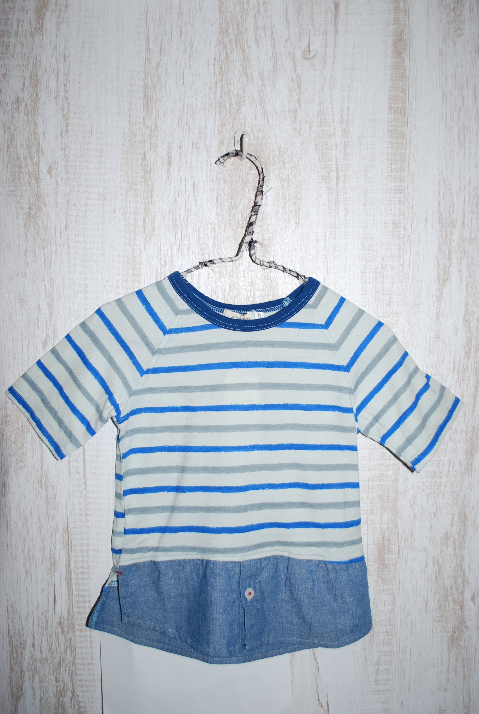 【70%OFF】LE SCION  5分袖ボーダーＴｅｅ　ブルー（120センチ）