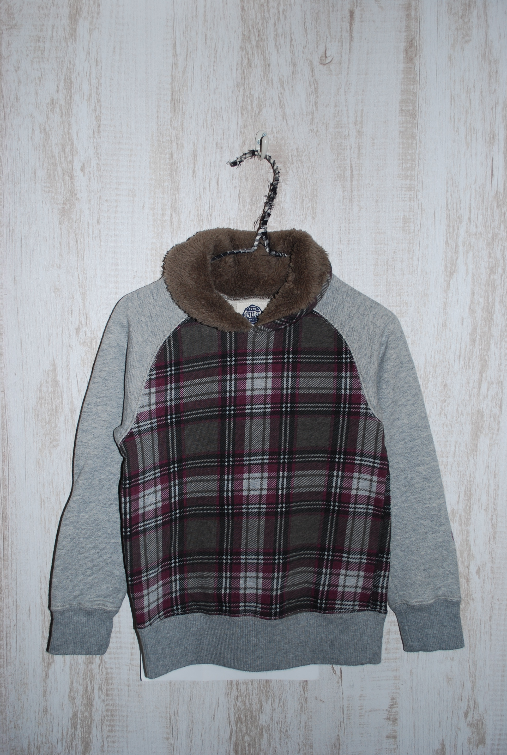 【70%OFF】BNT　ラグラン格子トレーナー　パープル（90センチ）