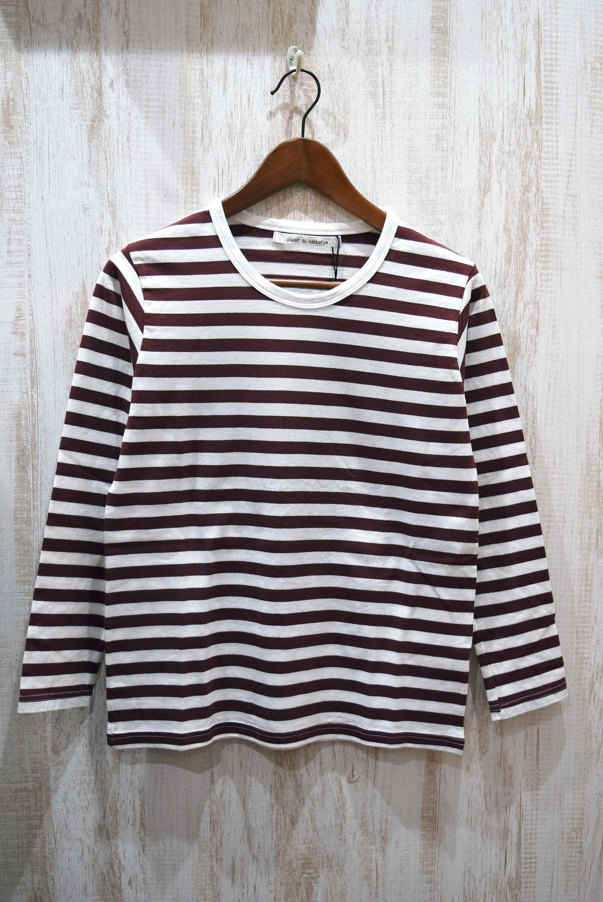 【50%OFF】Sabbatum　スタンダード天竺細ボーダーロンＴｅｅ（オフ×ディープレッド）
