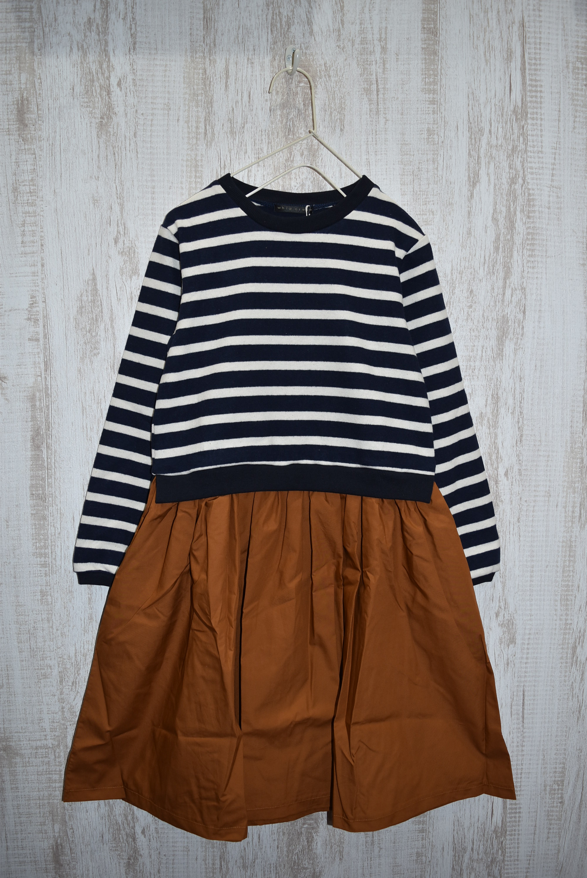 【70%OFF】WHIP CREAM　ボーダー切替ワンピース　ネイビー（150センチ） #WHIP CREAM_Creme Chantilly