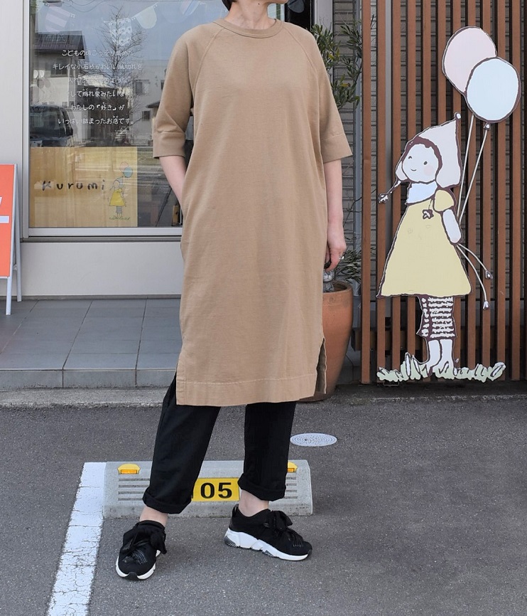 【50%OFF】prit　12/1空紡天竺5分ラグランスリーブワンピース（ベージュ）
