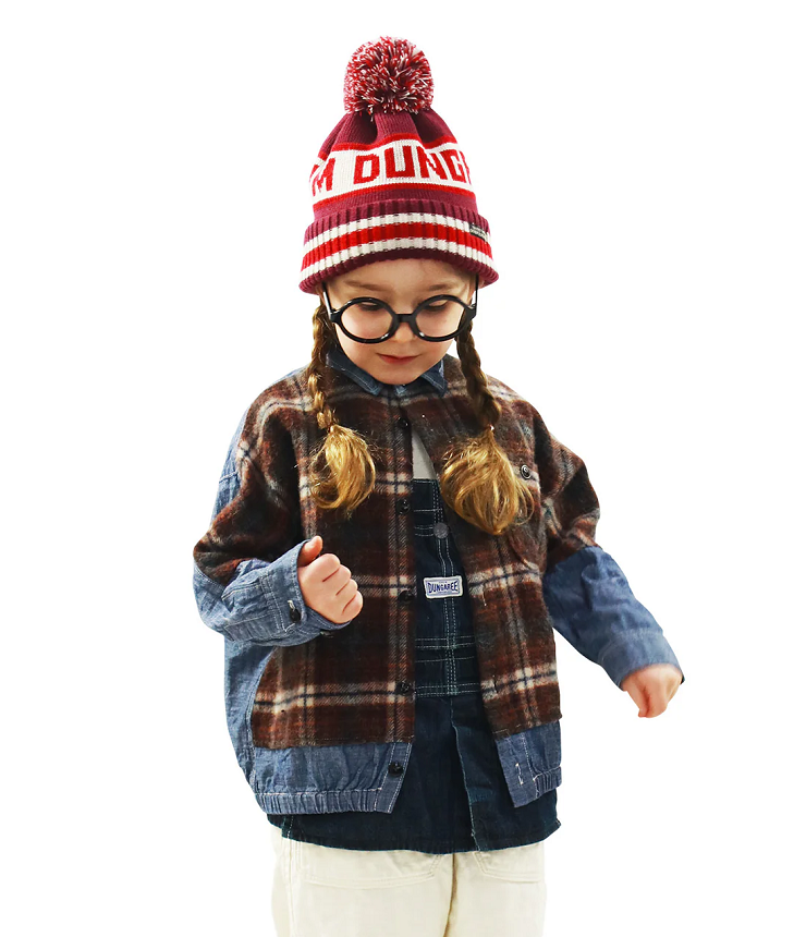 DENIM DUNGAREE 　シャギーチェック リメイクシャツ  ブラウン（115～135センチ）　22580105