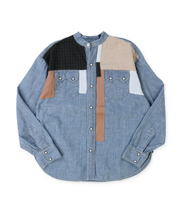 【40%OFF】DENIM DUNGAREE　ムラダンガリー ウエスタン ノーカラーシャツ　ブルー （115センチ）　22580107