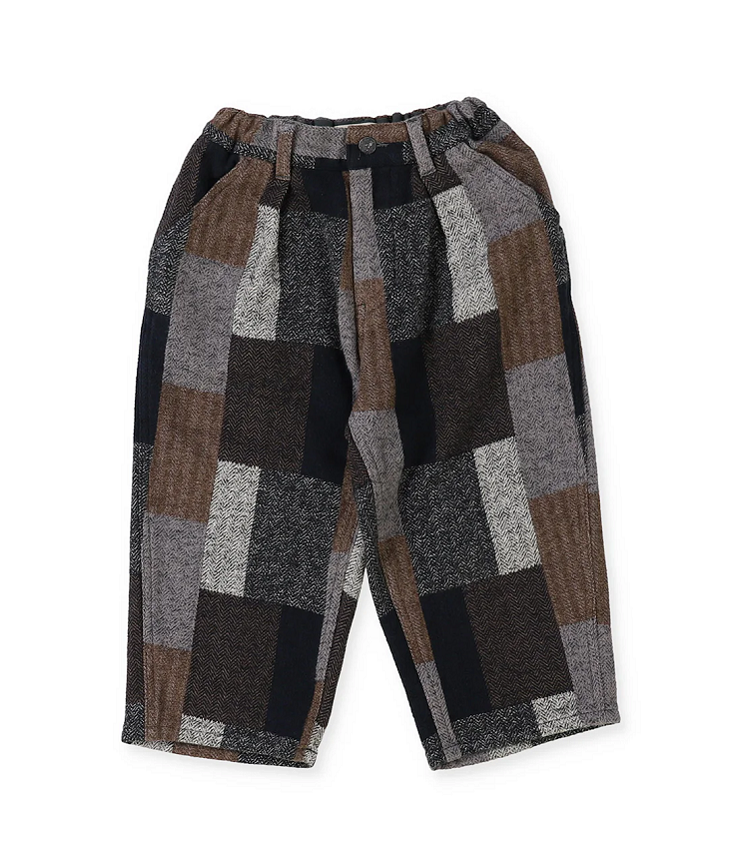 DENIM DUNGAREE 　パッチワーク 起毛 チェック パンツ　グレー（105～125センチ） 22580620