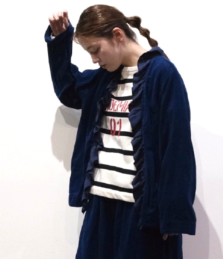 vent blanc　コーデュロイ ギャザーフリル ジャケット Corduroy gathered Frill jacket（インディゴ）VBJ253420