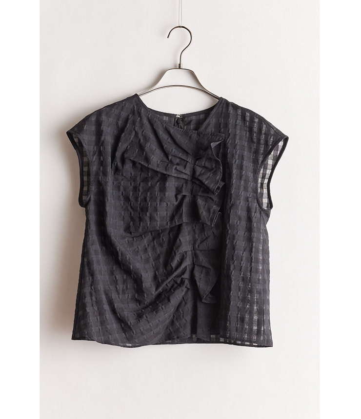 STELLA CIFFON　Shizuru check frill top（ブラック） ST2-25402B