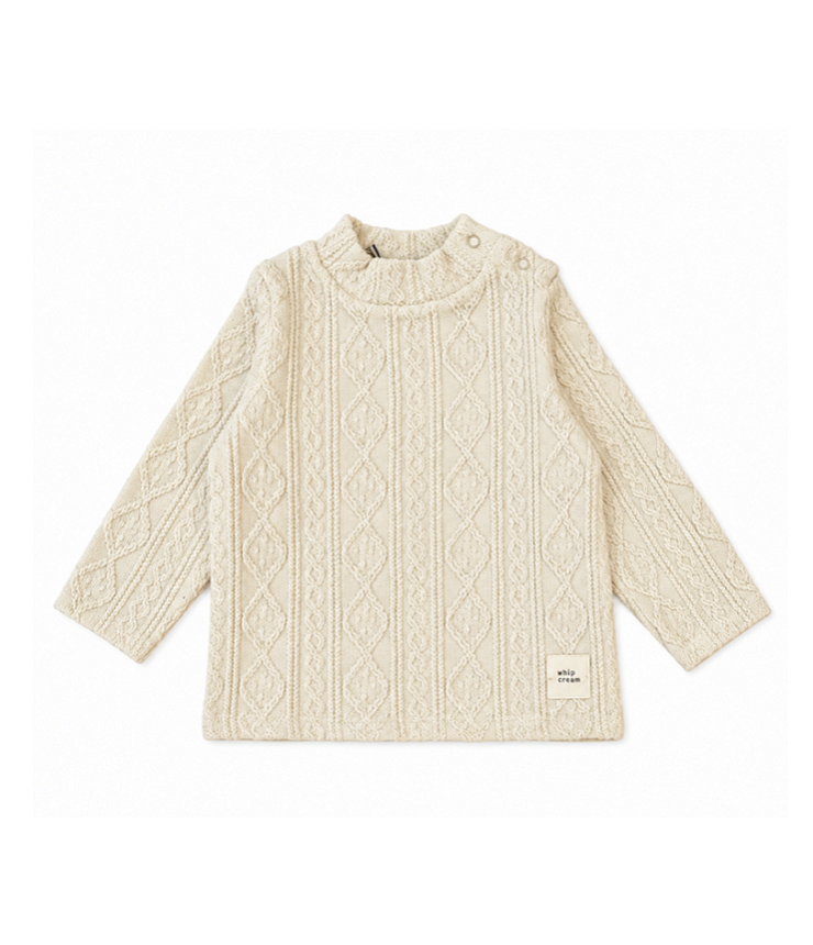 WHIP CREAM 　ケーブルニット ハイネッ クTシャツ　オフホワイト（80センチ） 344015 #WHIP CREAM_Creme Chantilly