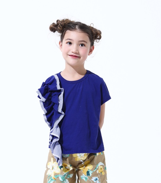 【70％OFF】highking　ruffle short sleeve  ネイビー（100センチ）
