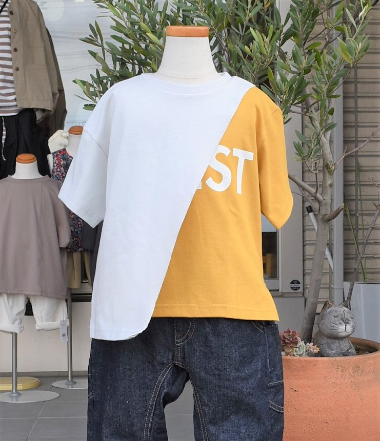 【60％OFF】FABRIQ REPORT　バイカラージョイントカットソー　シルバー×イエロー（110～130センチ）