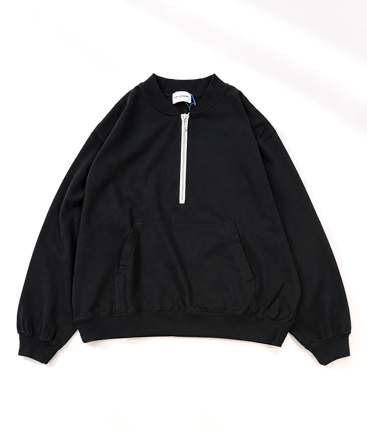 BLUE LAKE MARKET　17/-BD天竺 ハーフジップ プルオーバー（ブラック） B-532012