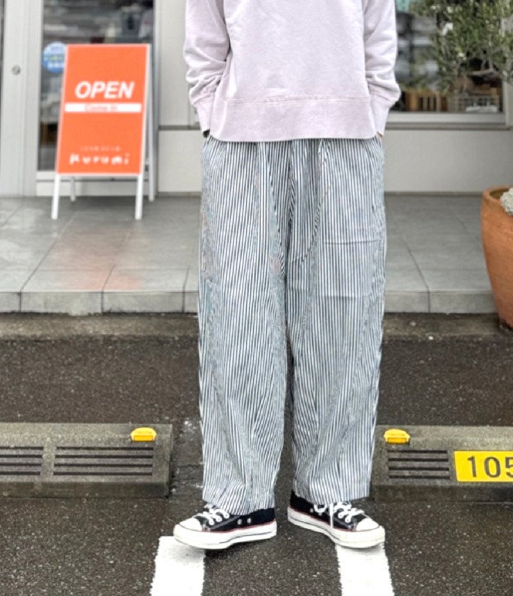 prit　8ozヒッコリーデニム ボールパンツ（生成×ネイビー） P71614