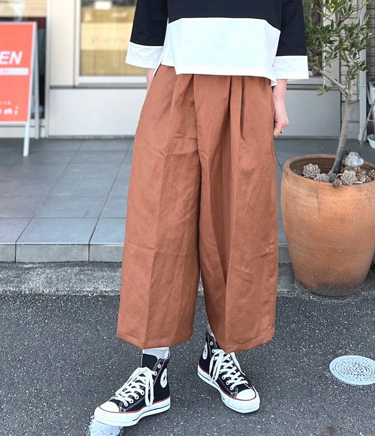 【50%OFF】chloro sister  麻レーヨンキャンバス ラップパンツ（ブラウン） #chloro sister_toujours ensemble
