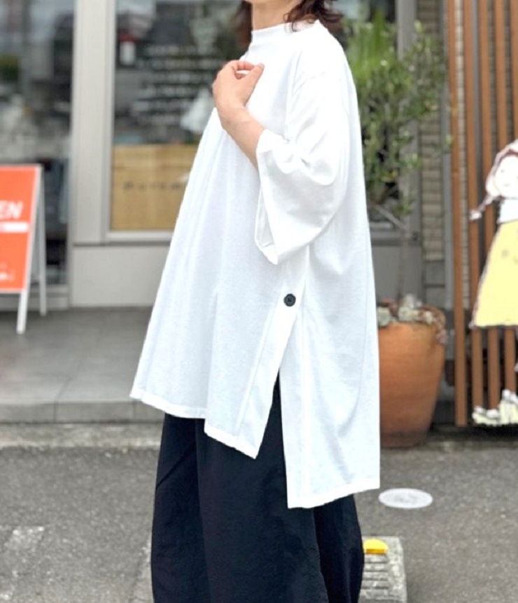 euphoric　Side Button T-shirt サイドボタンＴシャツ（ホワイト） EU-CT6205