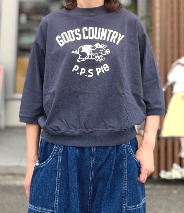 PACIFIC PARK STORE  17/1BD天竺 プリント リブ  Tee “GOD'S COUNTRY”（チャコール） PPS-28283  #PACIFIC PARK STORE_7th GATE