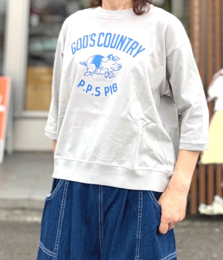 PACIFIC PARK STORE  17/1BD天竺 プリント リブ  Tee “GOD'S COUNTRY”（グレー） PPS-28283  #PACIFIC PARK STORE_7th GATE