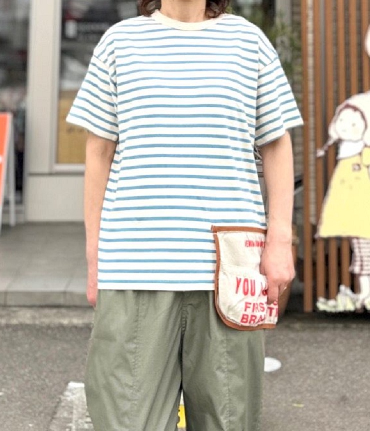DENIM DUNGAREE　ボーダー 天竺 BARKYS  エプロン付き TEE　ホワイト（レディース）  22620433