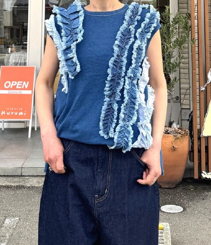 【40%OFF】Go To Hollywood　ビンテージ天竺 フリフリ ノースリーブ TEE　ネイビー（レディース） 32520403