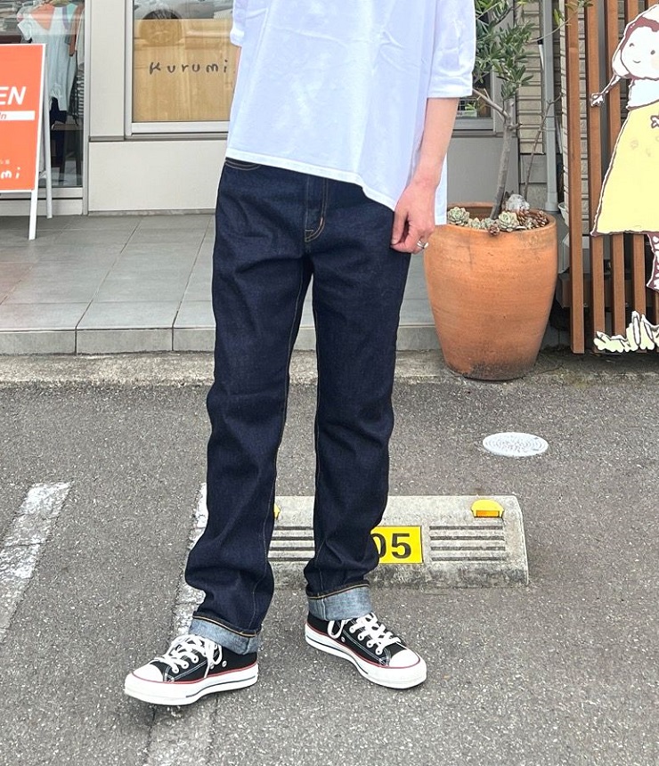 【定番】DEEP BLUE　 甘織デニムボーイフレンドフルレングスパンツ（ワンウォッシュ）