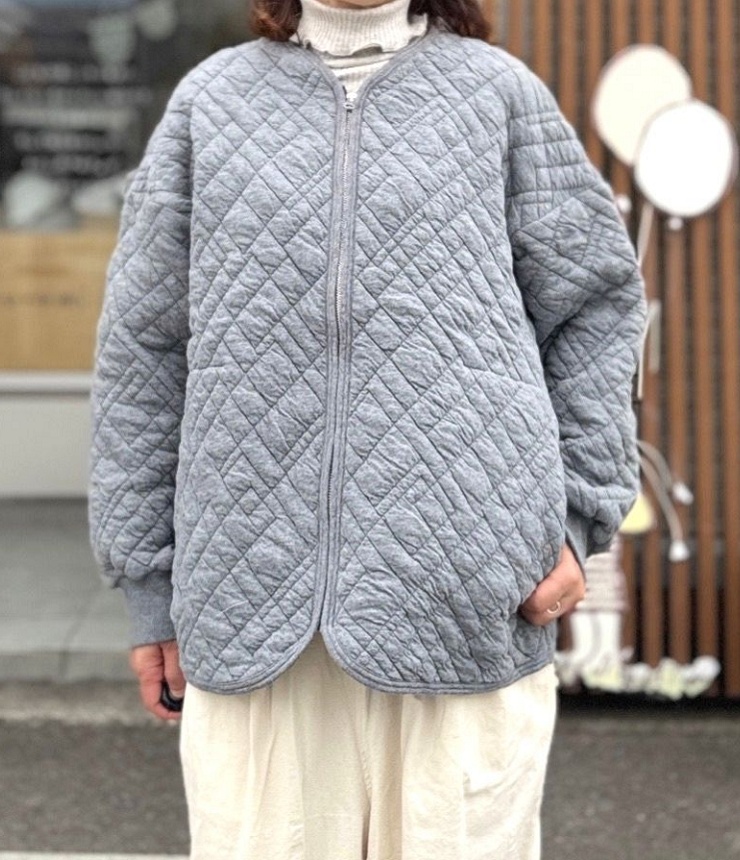 prit　シュリンクキルト VネックZIP カーディガン（グレー杢） P90701  #秋のアウター
