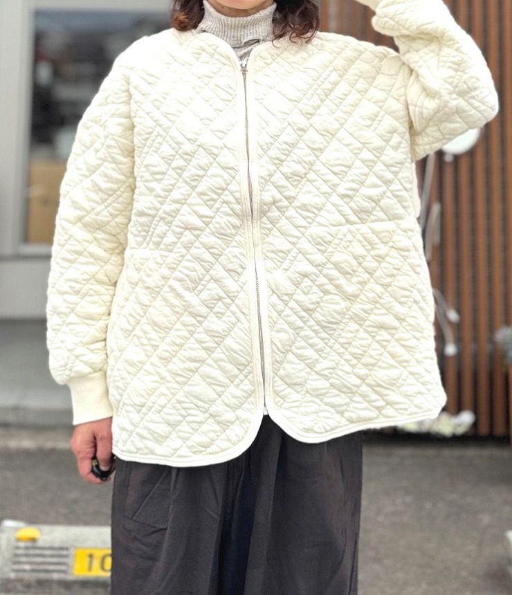 prit　シュリンクキルト VネックZIP カーディガン（オフ） P90701  #秋のアウター